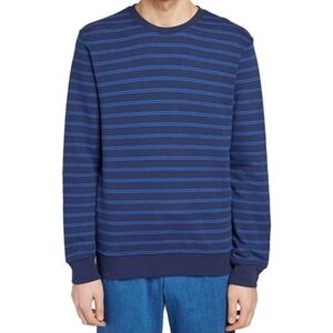 A.P.C. Men's Cotton Blue And Navy Stripe Crew Sweater Shirt Medium Long Sleeve